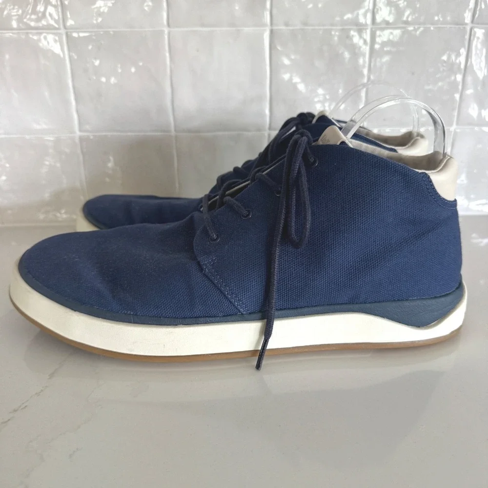 OluKai Papaku Chukka Boots Men 12 Navy‎ Blue Canvas Lace Up Mid Top Sneakers